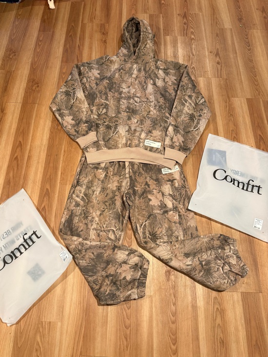 Comfrt Pants - Comftr Women's Hooded Jumpsuit in Beige Camouflage